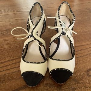 LK Bennett Cream & Black Peep Toe Pumps